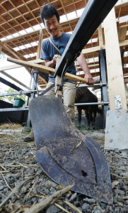 Recreating tools: Old horse plows were found in barns of local farmers.