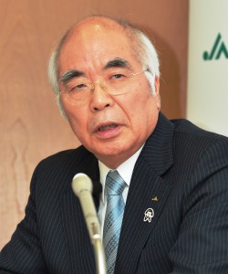 JA-Zenchu President Akira Banzai speaks at a press conference in Tokyo on Thursday, April 9.