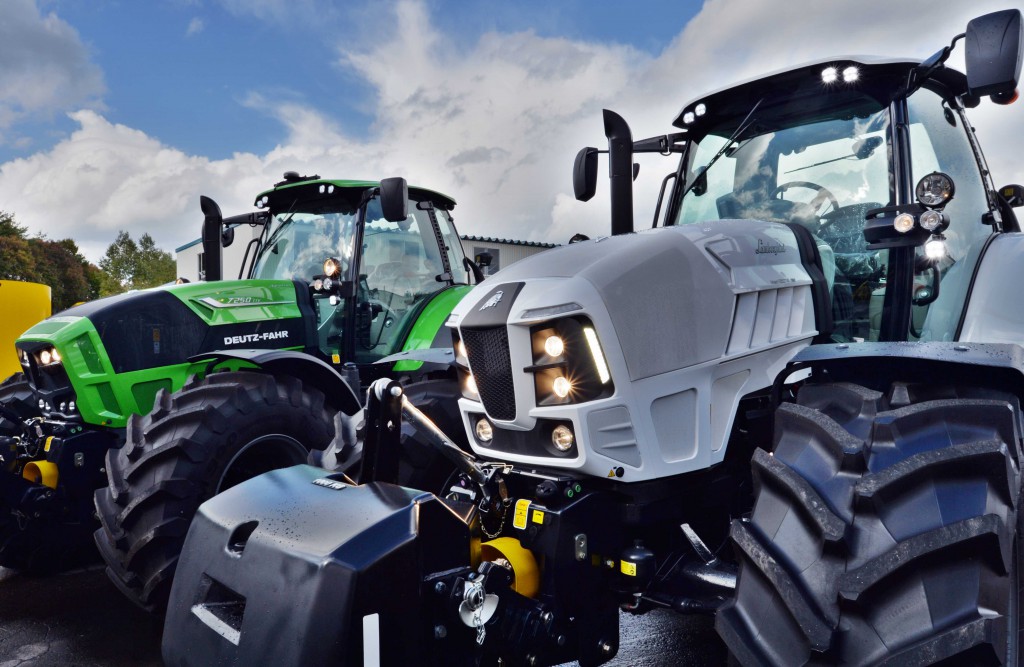 Lamborghini (right) and DEUTZ-FAHR’s (left) newest tractors imported and sold  by Cornes AG (in Eniwa-shi, Hokkaido)