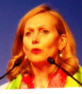 Monique Leroux, newly elected president of the International Co-operative Alliance, speaks at the organization’s general assembly held in Antalya, Turkey. Photo courtesy of the Central Union of Agricultural Co-operatives